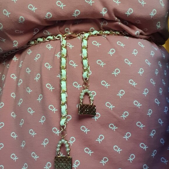 Fashion Handbag Design Belt Gold Chain Woven Faux Leather Women Accessory Gift - Picture 4 of 5